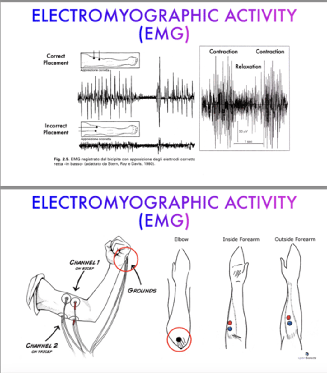 <p>• Muscles electrical activity</p><p>• Amplitude (5-1000 mV)</p><p>• Frequency (10-200 Hz)</p><p>• Involvement of sets of muscles</p><p>• Continuous monitoring</p><p>• Limited freedom of movements</p><p>Tool: Procomp infinti 5</p><p>- Stress Detection -&gt; (trapezius muscle)</p>