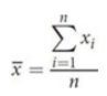 <p>calculated by adding up all of the individual values within the data set and dividing the result by the number of values</p><p>where x<sub>i</sub> to x<sub>n</sub> are the values of all of the data points in the set and n is the number of data points in the set</p><p>good indicator of central tendency when all of the values tend to be fairly close to one another</p>