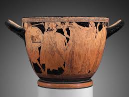 <p>Makron: Attic red-figure skyphos - Abduction of Helen/Menelaos’ recovery of Helen, Greek, c. 480 BCE</p>
