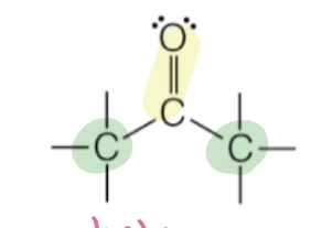 <p>carbon chain on either side of carbonyl</p><p>RC(O)R’</p>