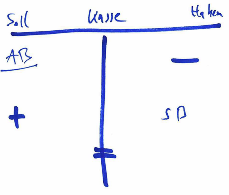 <ul><li><p>Darstellungsform immer mit zwei Seiten</p><ul><li><p>„Soll“ links</p></li><li><p>„Haben“ rechts</p></li></ul></li><li><p>Doppelte Buchhaltung</p></li></ul><p></p>