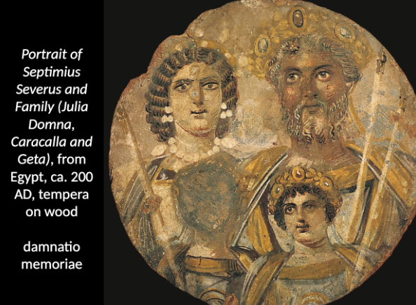 <p>Portrait of Septimius Severus and Family (Julia Domna, Caracalla and Geta)—wood</p>