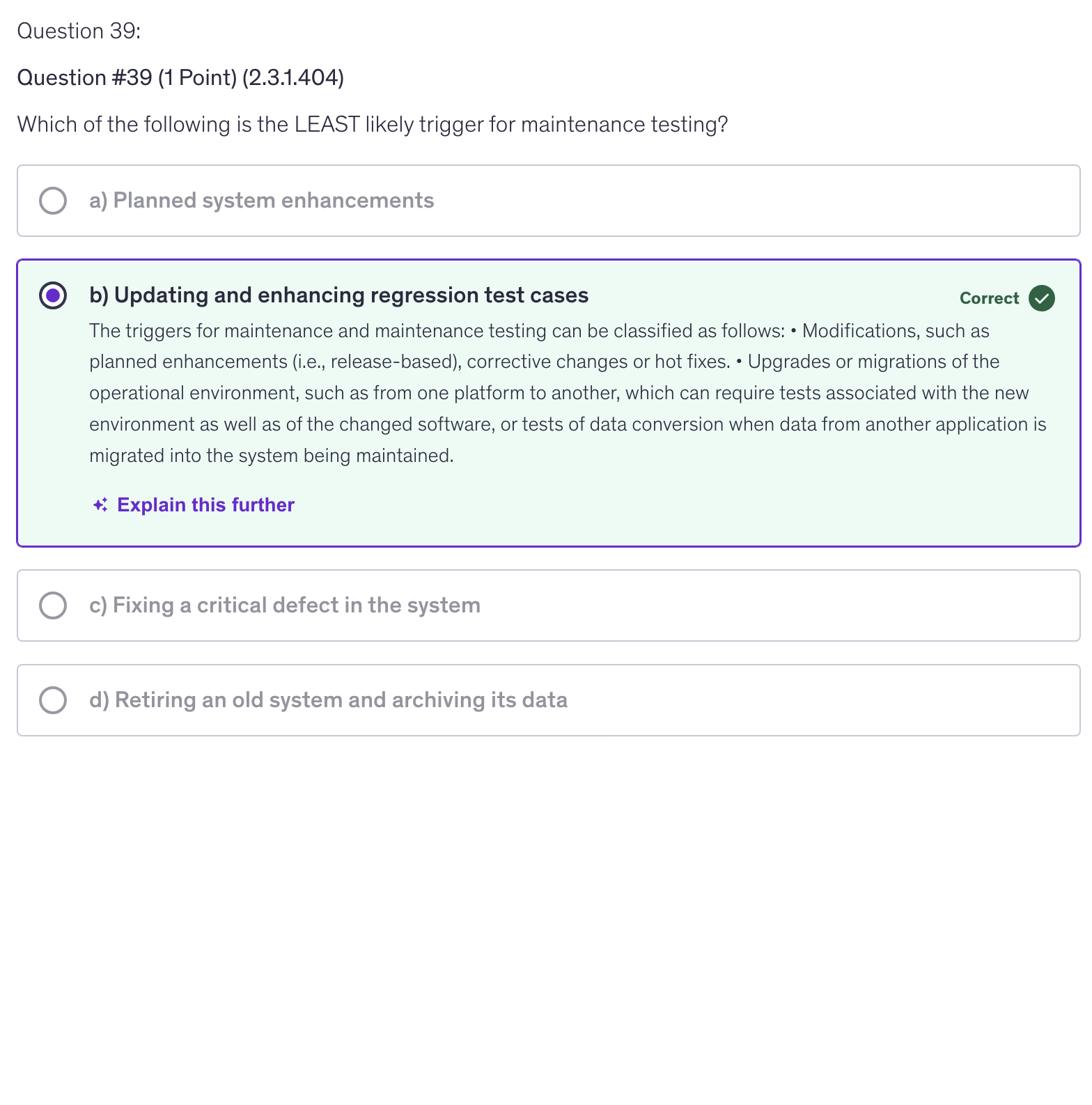 <p>b) Updating and enhancing regression test cases</p>