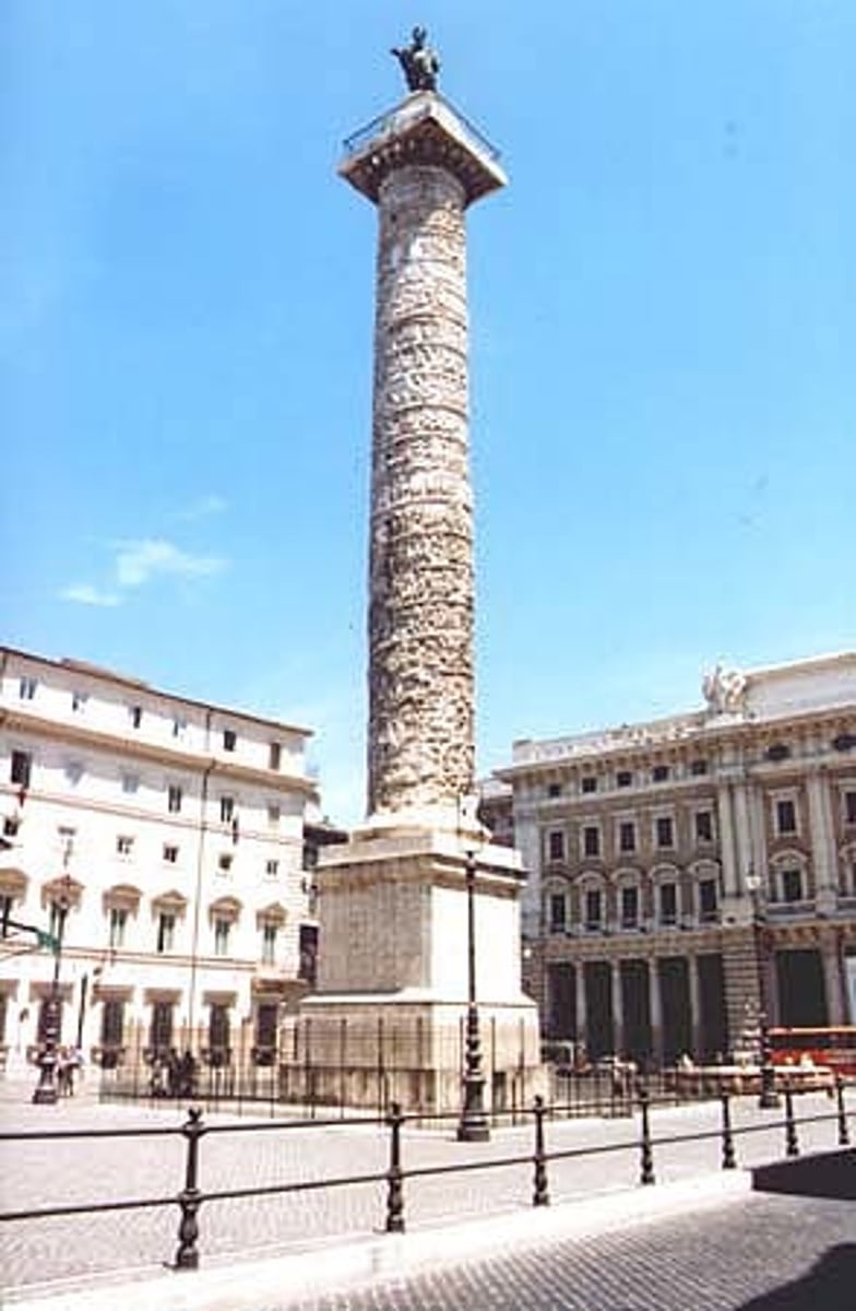 <p>-Modeled after Trajan's column</p><p>-Relief depicting victory over Barbarians</p><p>-Construction likely began after his death, legacy</p>