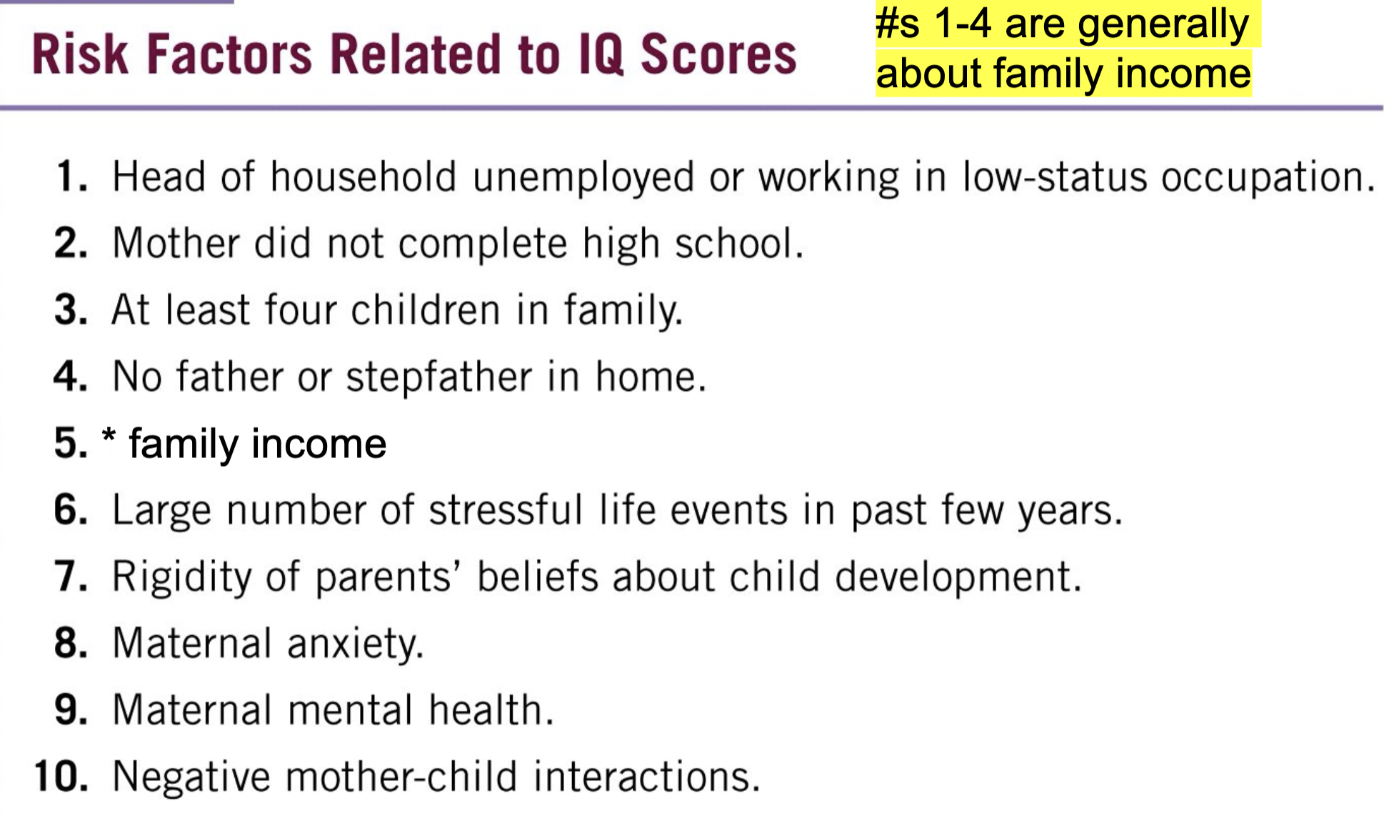 <p>exposed to 1-2 + risk factors, intelligence decreases&nbsp;</p>