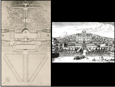 <ul><li><p><span>Owned by Cardinal Aldobrandini</span></p></li><li><p><span>Represents status and retreat</span></p><ul><li><p><span>Status of the god, the church, and himself</span></p></li></ul></li><li><p><span>All about display/facade</span></p><ul><li><p><span>Imposing view in both direction</span></p></li><li><p><span>Can see rome and can be seen from rome</span></p></li></ul></li><li><p><span>Mannerist ideals met</span></p><ul><li><p><span>Bilateral symmetry&nbsp;</span></p></li><li><p><span>Terraces</span></p></li><li><p><span>Celebrates grade change through strong connections between terraces</span></p><ul><li><p><span>Dramatic stairs</span></p></li></ul></li><li><p><span>Collection of outdoor rooms</span></p></li><li><p><span>Architectonic and ordered landscape (Garden of Eden)</span></p></li></ul></li><li><p><span>Baroque ideals</span></p><ul><li><p><span>Patte d’oie</span></p></li><li><p><span>Curving forms</span></p></li><li><p><span>Dramatic nymphaeum acts as a landscape theater due to the size/importance and design</span></p><ul><li><p><span>5 statues in the niches</span></p><ul><li><p><span>Central statue shows atlas(God) being helped by hercules(the cardinal) to hold the world as water(god’s goodness) spurts out of the world</span></p></li></ul></li><li><p><span>Represents the accomplishments of the cardinal maintaining france as a catholic country</span></p></li><li><p><span>As you move farther from the central niche, the more sensual (lust and wild nature) it represents</span></p><ul><li><p><span>Good vs evil</span></p></li><li><p><span>Enlightened man vs natural man</span></p></li></ul></li></ul></li></ul></li></ul>