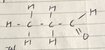 <ol><li><p>Functional Group -al</p></li><li><p>Longest chain: e.g 3: propan-</p></li><li><p>Propanal</p></li></ol><p></p>