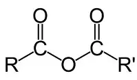 <p>-formed by<strong> removal of water</strong> from <strong>2 </strong>carboxylic acids</p><p>conditions: <strong>dehydration + heat</strong></p><p>naming:<strong> keep prefix </strong>of carboxylic acid then <strong>add anhydride </strong></p>