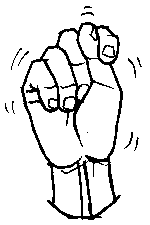 <p>“t” handshape, shake</p>