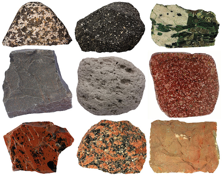form from the cooling of melted/liquid rock (magma)