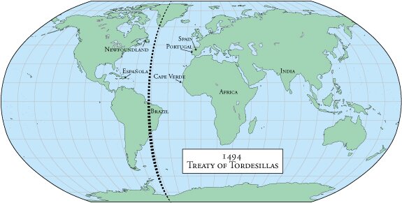 <p>Agreement between Spain and Portugal Spain got most of north and south America Portugal</p>