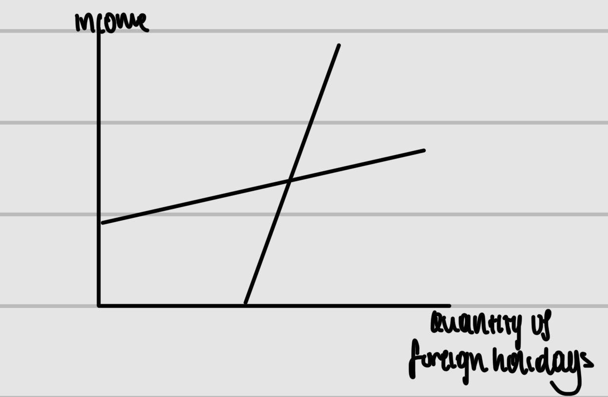 <p>Label the type of elasticity of the demand curves and what their YED would be</p>