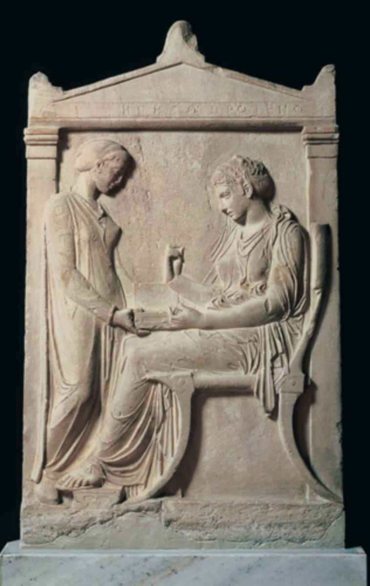 <p>describe the appearance of the Grave Stele and its significance</p>