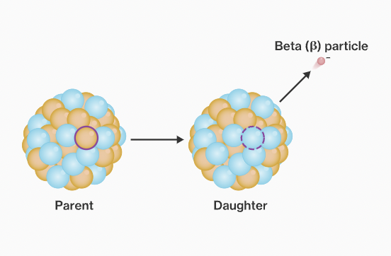 <p>when unstable nucleus emits electron (0-1e)</p>