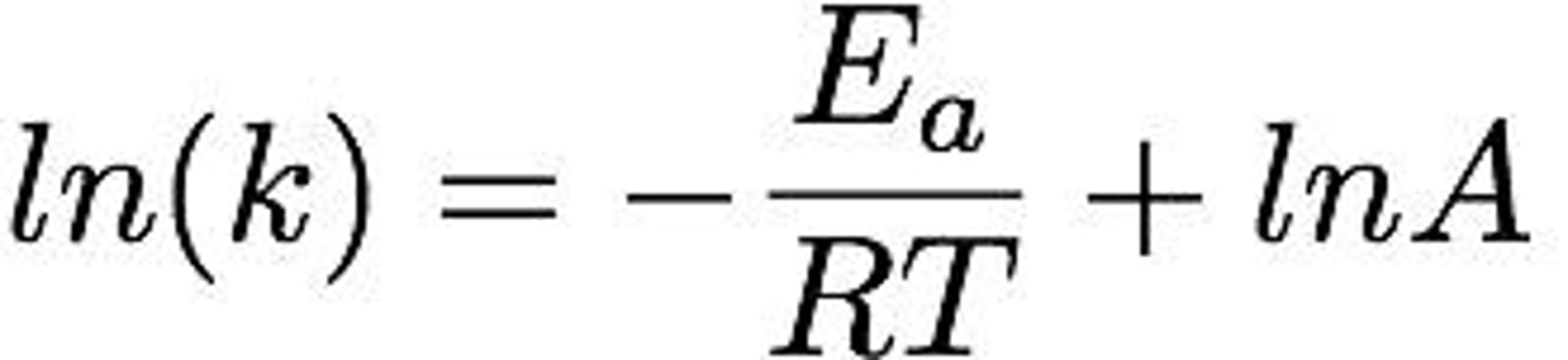 <p>Mathematical relationship between rate constant and activation energy.</p>