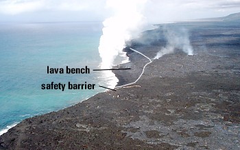 <p>Lava that is moving down the side of a place that makes its way to the shoreline and it makes more area to the island. Very Unstable</p>