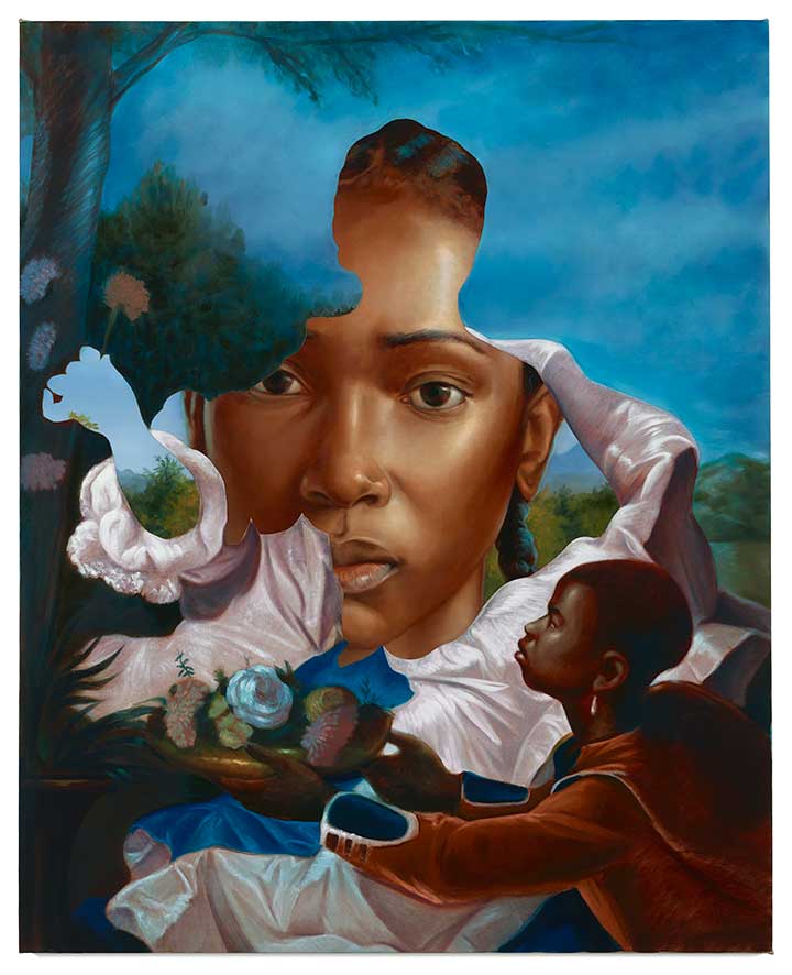 <p>Title: Seeing through Time</p><p>Time: 2018.</p><p>Known for:</p><ul><li><p class="">oil on canvas</p></li><li><p class=""><strong>Reimagines art history</strong> by replacing aristocratic white figures with powerful contemporary Black women</p></li><li><p class="">It <strong>challenges dominant historical </strong>representations by exposing <strong>the absence or distortion of Black figures </strong>in Western art, inviting viewers <strong>to reconsider whose stories are told</strong>, how they’re framed, and what lies beneath the surface of cultural memory.</p></li></ul><p></p>