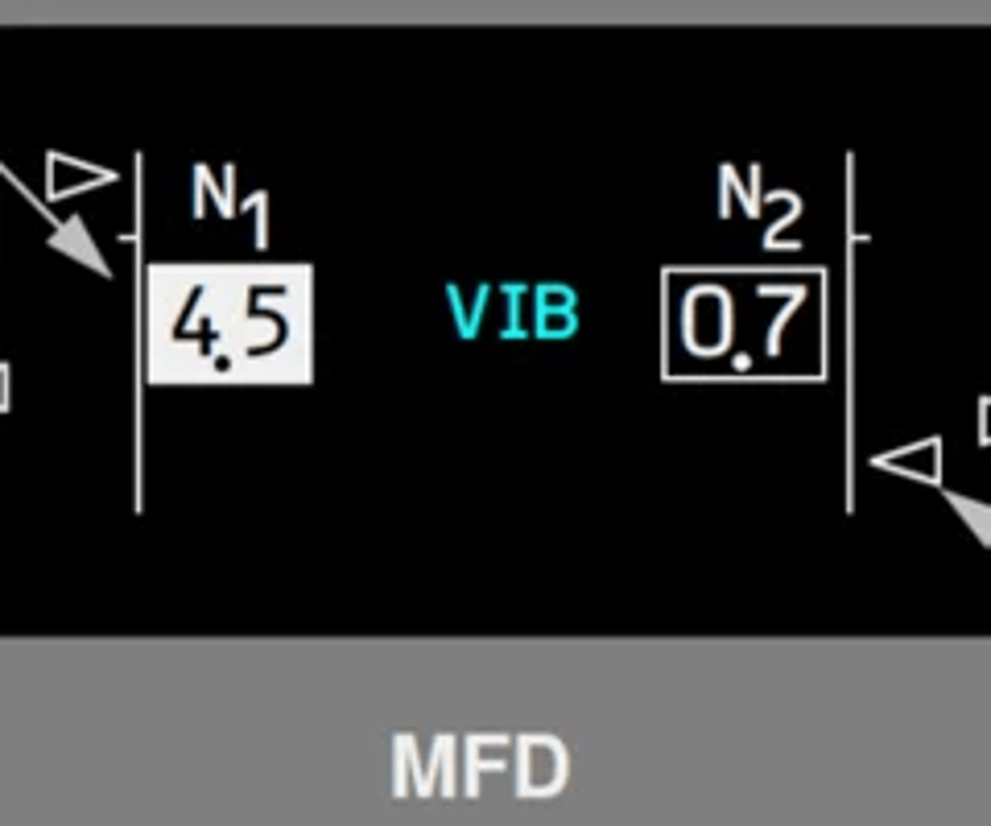 <p>Identifies the vibration source being displayed.</p><p>Displayed (white)— vibration source with the highest vibration:</p><p>• N1—N1 fan/turbine vibration</p><p>• N2—N2 rotor vibration</p><p>If vibration source BB (broad band vibration) displayed, source is unknown and average vibration displayed.</p>