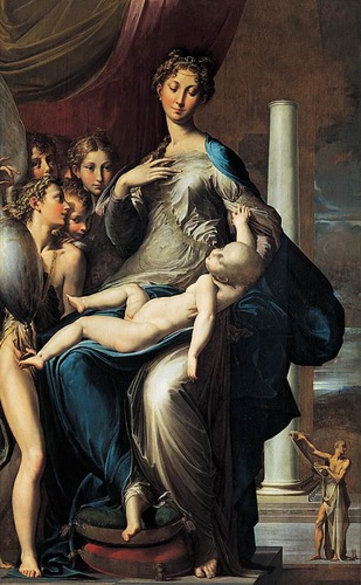 <p>- (1520-1580) (from the Italian maniera, meaning "style" or "stylishness")</p><p>- Art style after High Renaissance, characterized by artificiality, elongated bodies, twisted poses, odd perspectives, and bold colors.</p><p>- This style marked a deliberate departure from classical ideals, favoring expressiveness and stylization over naturalism.</p><p>Artists: Pontormo, Parmigianino, El Greco, Tintoretto.</p><p>- was an artistic movement in painting, sculpture, and architecture that arose in Rome and Florence between 1510 and 1520, during the late High Renaissance.</p><p>- It served as a transitional style, bridging the idealized harmony and balance of Renaissance art with the drama, movement, and theatricality of the Baroque period.</p>