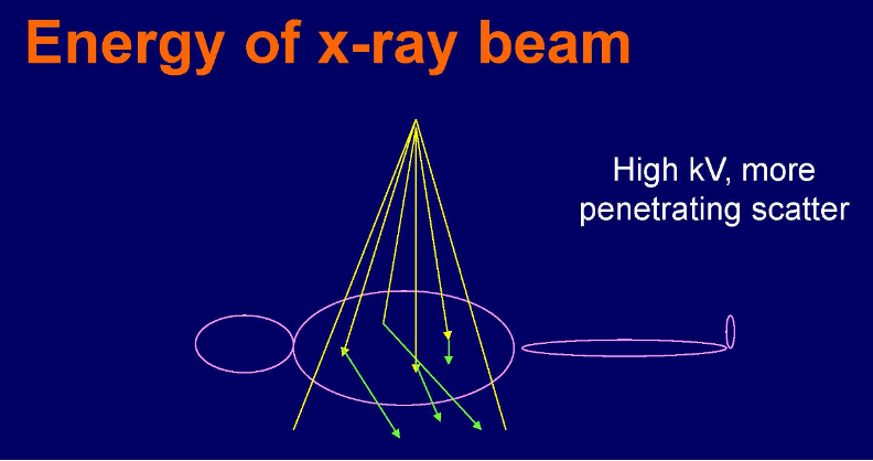 <p><span style="font-family: "Times New Roman";"><span>as kV is increased, the energy of scattered radiation also increases, so scatter radiation has a better chance of reaching the IR. </span></span></p><p><span style="font-family: "Times New Roman";"><span>More kV, more scatter </span></span></p>