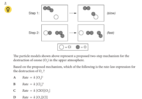 <p>Based on the proposed mechanism, which of the following is the rate-law expression for the destruction of O3</p>