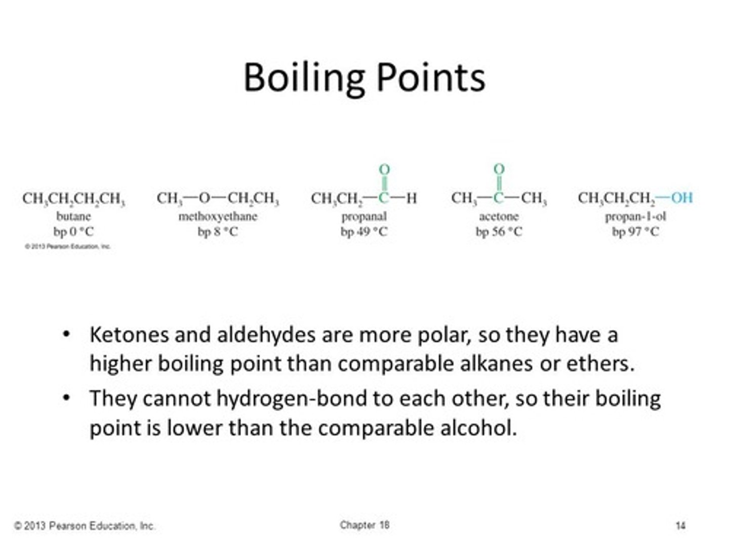 <p>The alkyl groups are electron-donating, which will make the carbons have a greater partial-positive charge and the oxgen have a greater partial-negative charge.</p>
