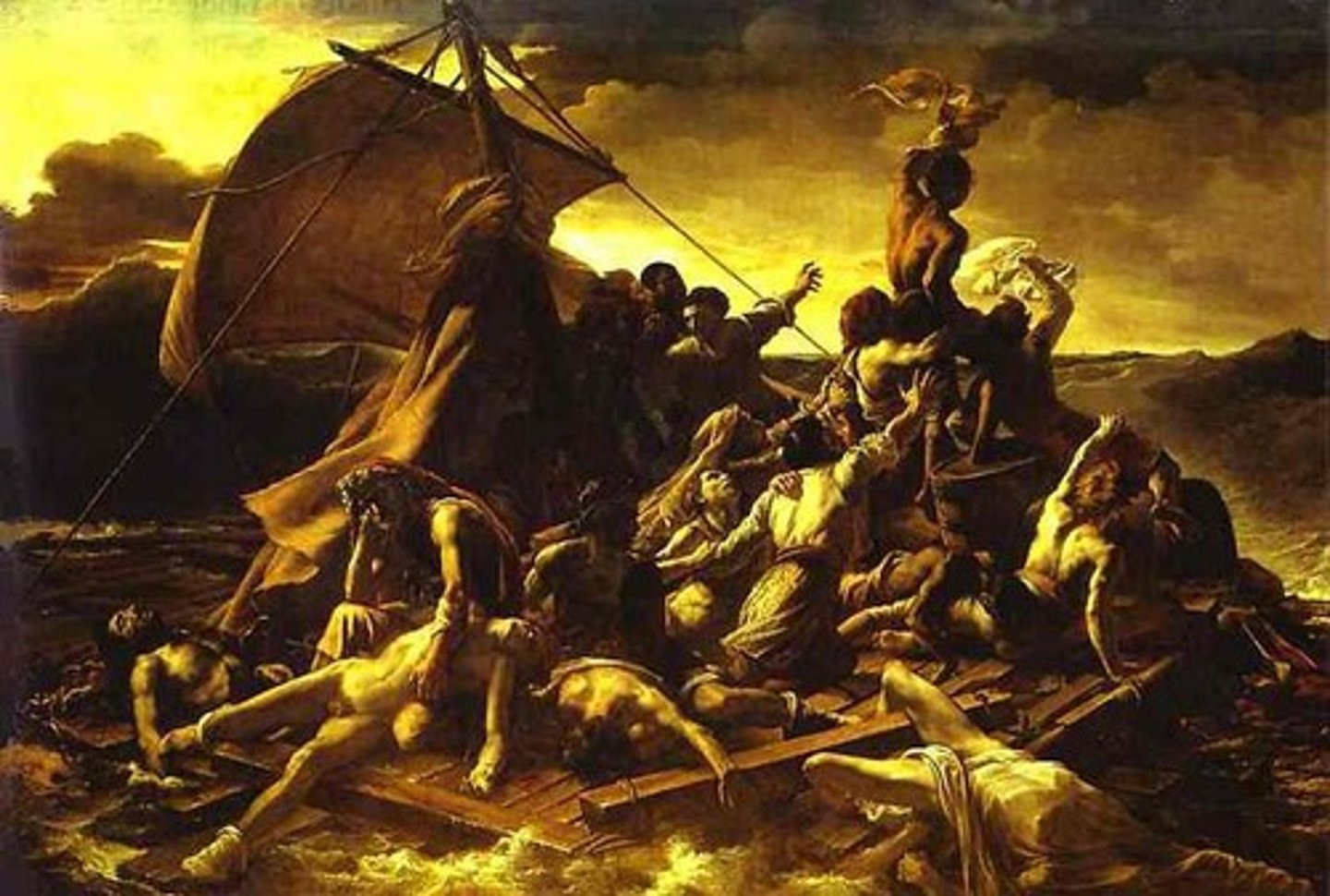 <p>Theodore Gericault, 1818-19</p><p>-massive 16ftx23ft</p><p>-July 2nd 1816 medusa the ship sinks so a raft is made to hold 100 people who are stuck off the coast of africa</p><p>-gericault got really into it, getting body parts from the morgue, interviewing survivors, having the carpenter build the raft</p>