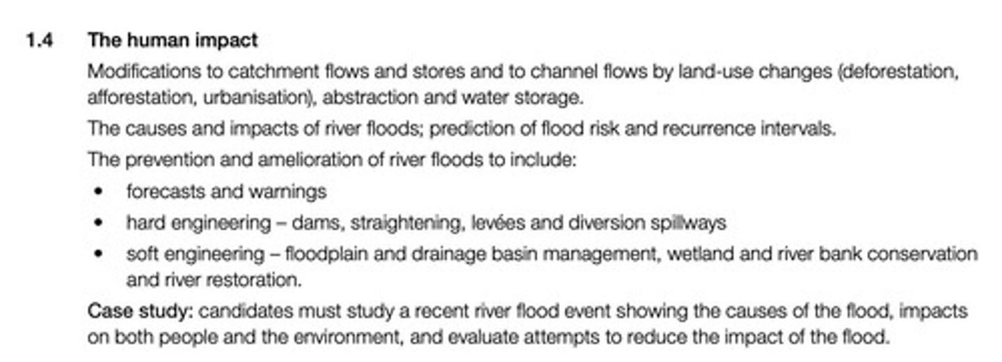 <p>Human activities such as land use changes, deforestation, urbanization, and water abstraction significantly impact river dynamics.</p>
