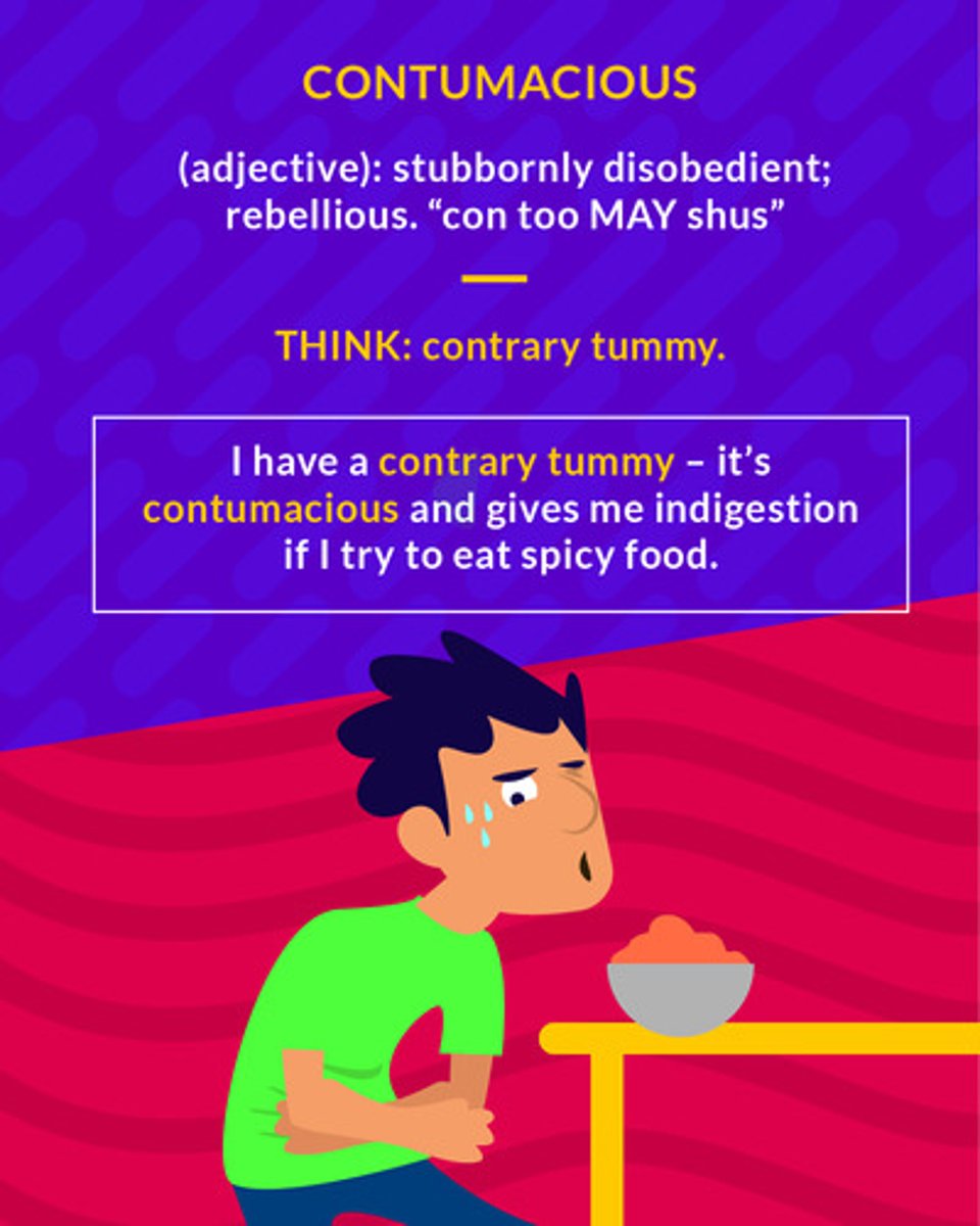 <p>(adj.) disobedient, rebellious</p>