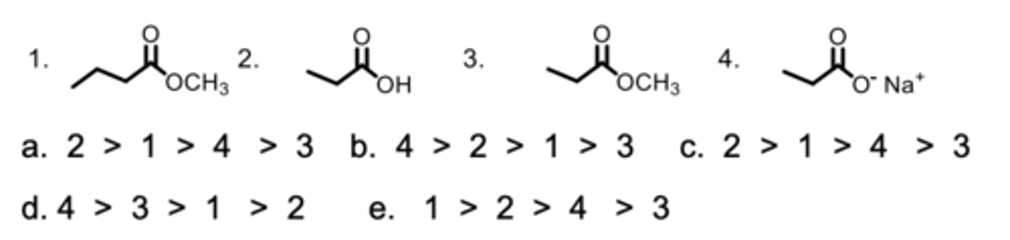 <p>Rank the compounds from highest to lowest in boiling points.</p>