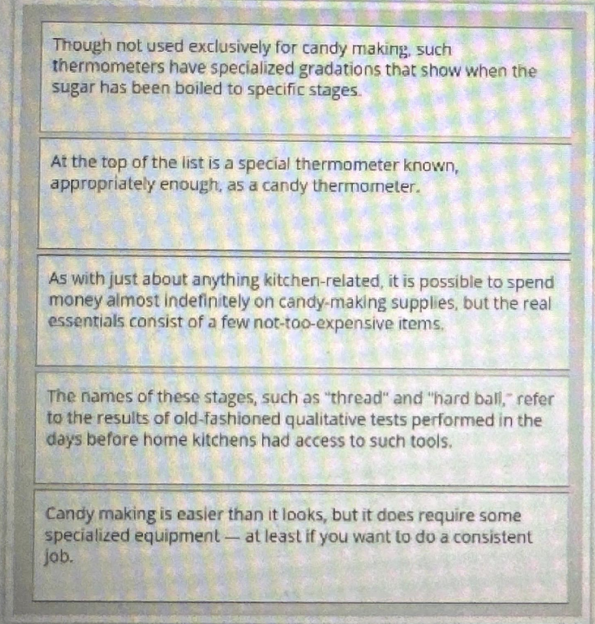 <p>Which arrangements of the following five sentences yields the most logically organized paragraph? Move the options into the box on the right, placing them in the selected order. Use all the options.)&nbsp;</p>