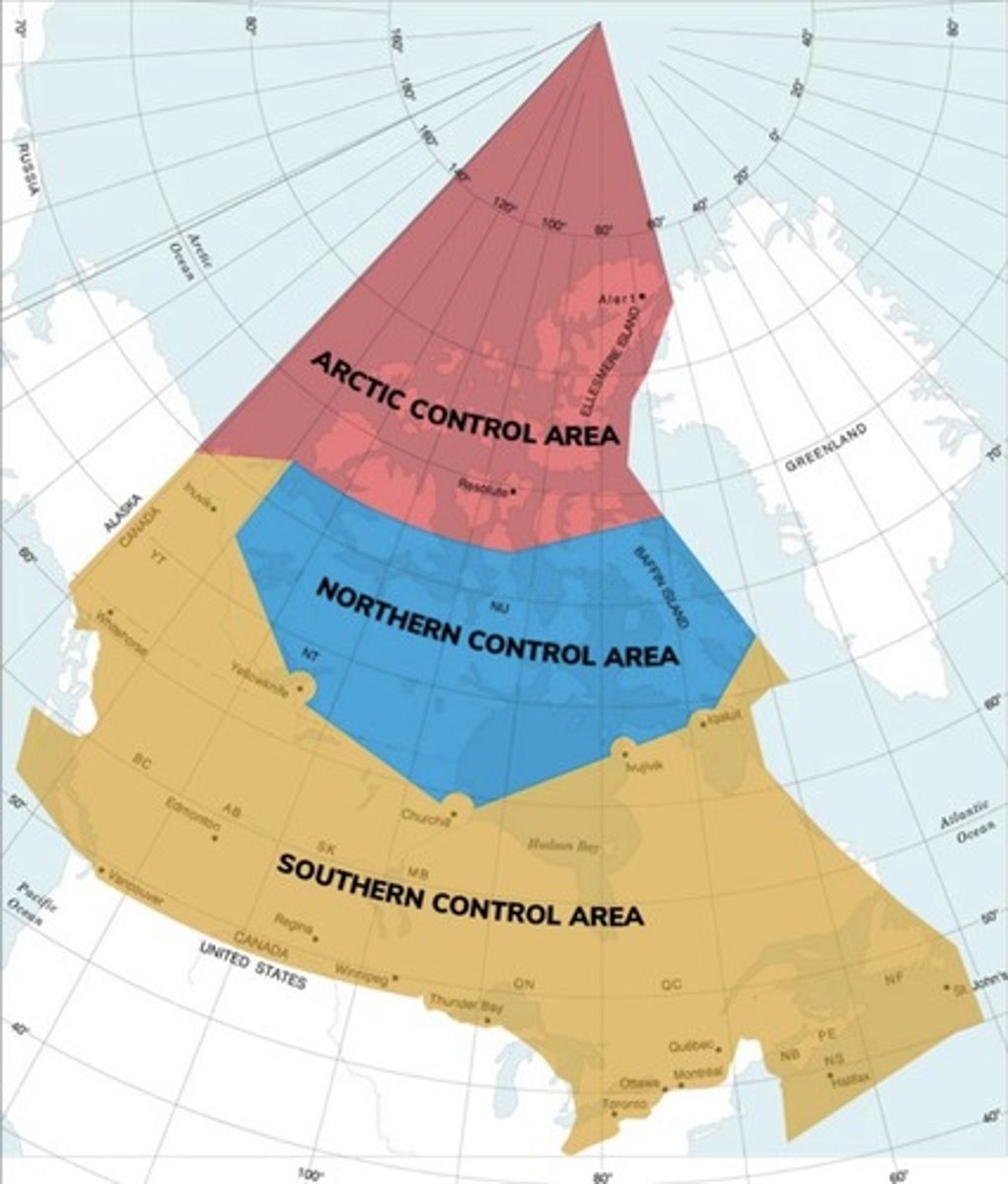 <p>- Arctic Control Area (ACA) within the NDA at FL270 and above</p><p>- Northern Control Area (NCA) within the NDA at FL230 and above</p><p>- Southern Control Area (SCA) within the SDA at 18 000 feet ASL and above</p>