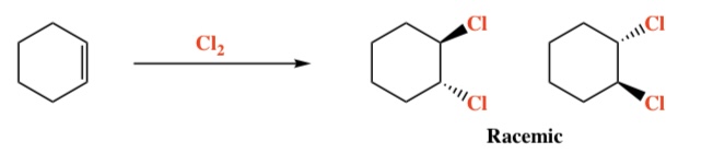 <p>Intermediate: 3-membered ring halonium ion Regiochemistry: N/A Stereochemistry: Anti</p>