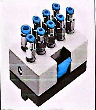 <p>Distributes compressed air to multiple valves. Central air distribution point.</p>