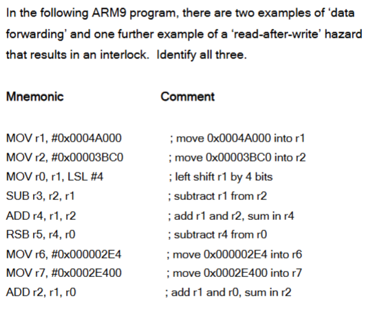 <p>What is the performance, as measured in ‘clocks per instruction’ (CPI)? (counting clock cycles from the execute stage of the first instruction to the execute stage of the last instruction)</p>
