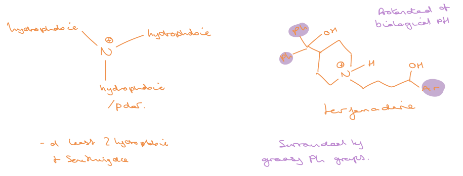 <ul><li><p>assessing the side effects - fundamentally caused by drug binding to other targets</p></li><li><p>unique to a drug class - some common liabilities eg. hERG ion channel - spans most small drugs </p></li><li><p>blocking hERG channels leads to prolongation of QT interval leading to fatal cardiac arrhythmias </p></li><li><p>common motif (toxicoplane) that causes hERG liability show in photo</p></li></ul><p></p>