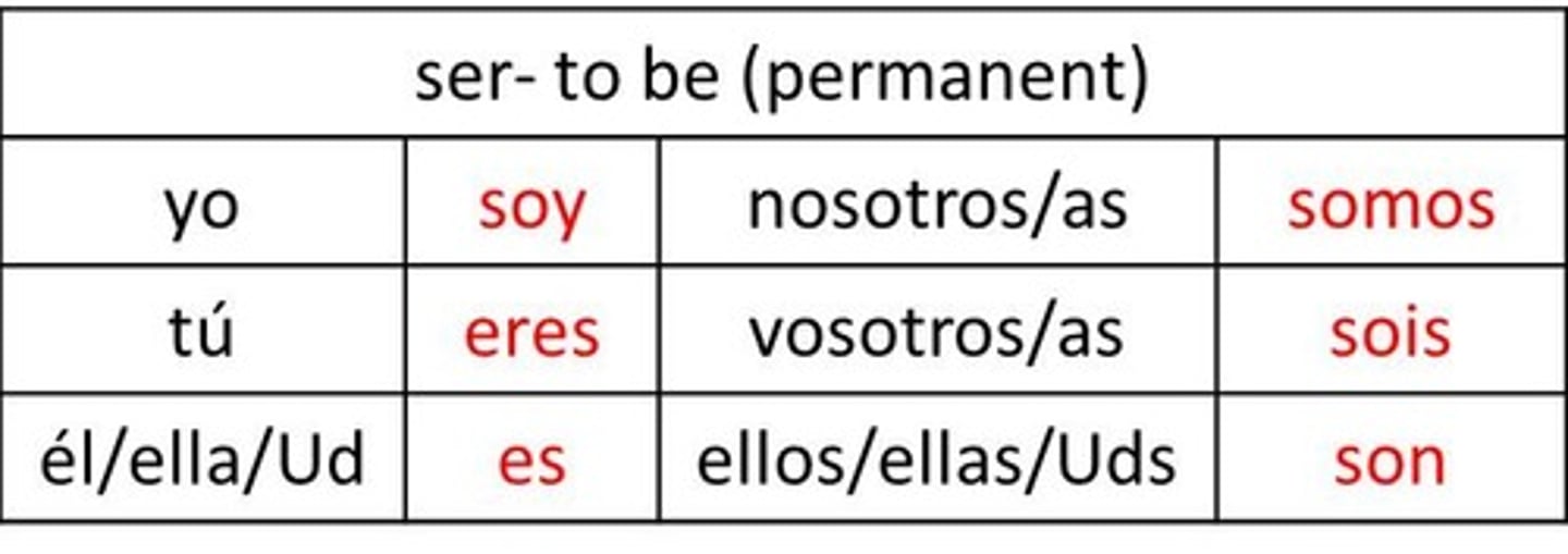 <p>soy, eres, es, somos, son</p>