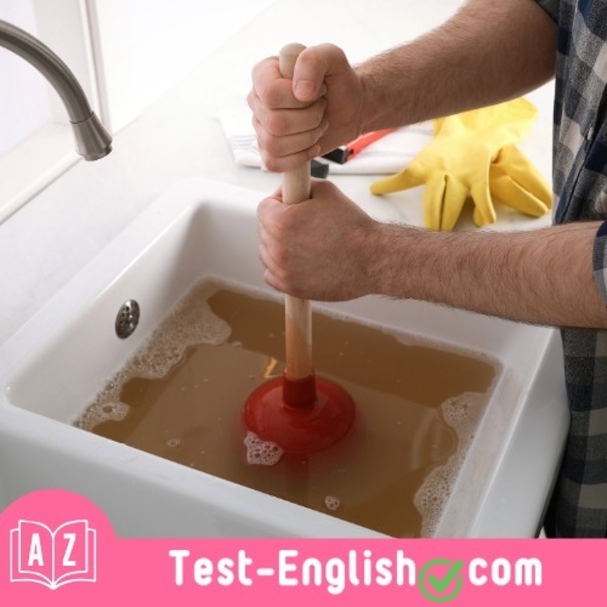 <p>The sink is _____ again.</p>