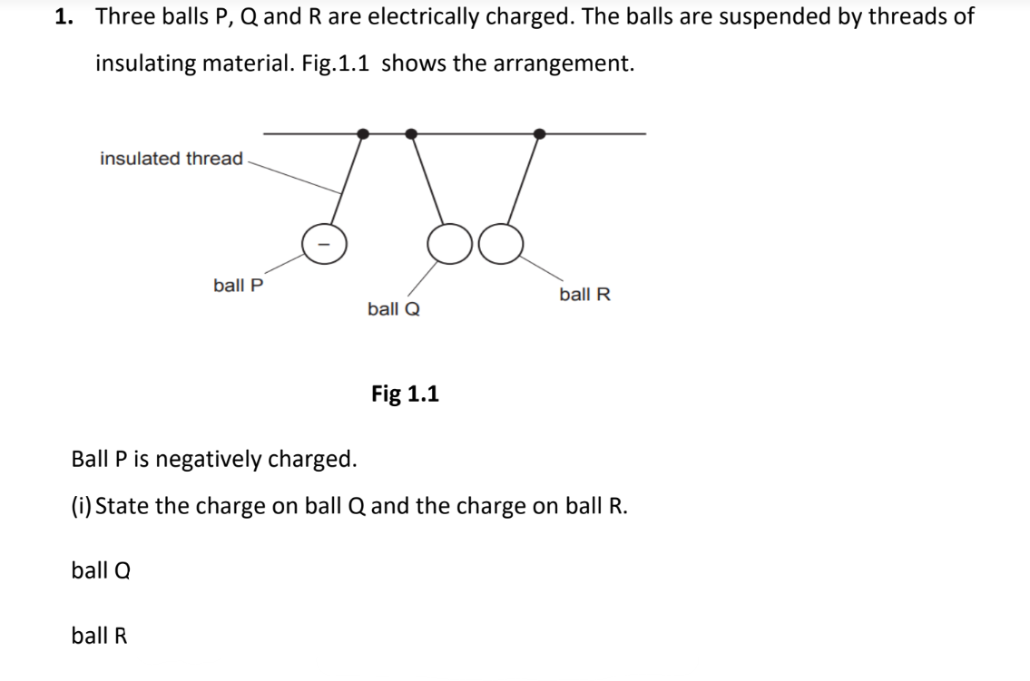 <p><mark data-color="green"><strong>(ii) Explain your answer for part (i) for the charge on ball Q.</strong></mark></p>