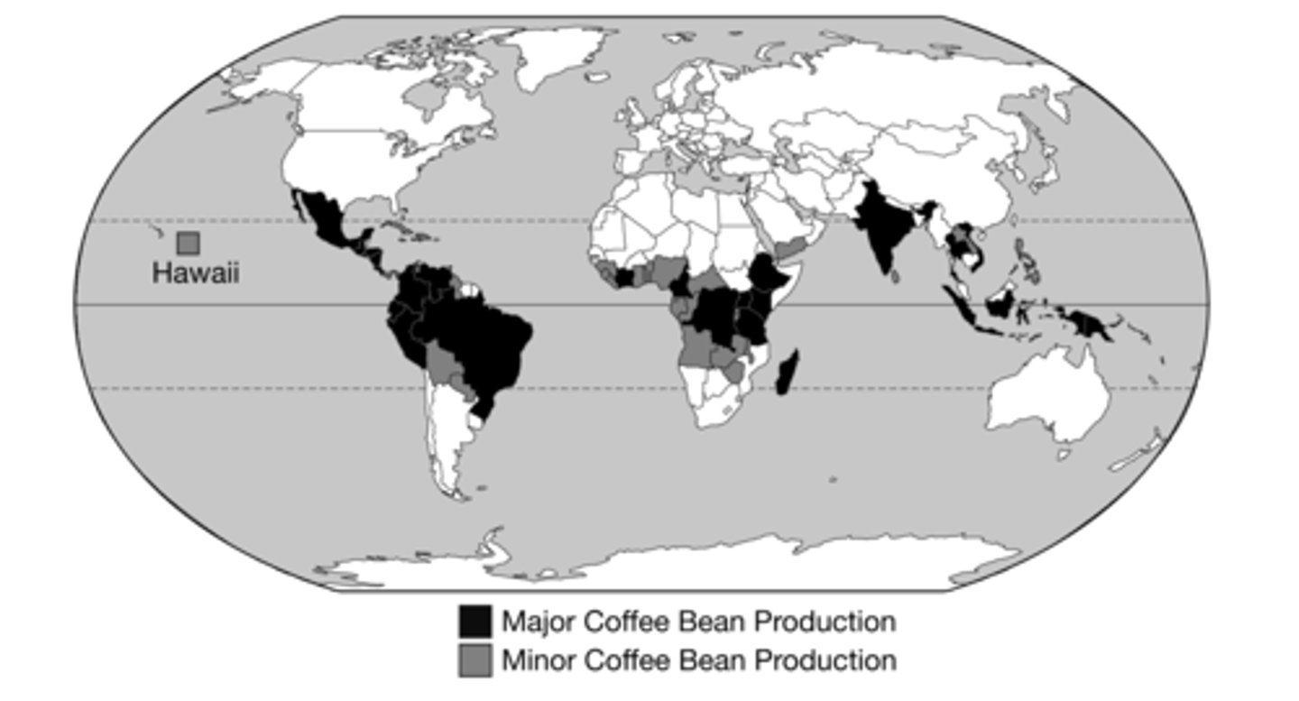 <p>The map mainly identifies all land within a country, as opposed to the foothills and upland areas where coffee beans are grown.</p>