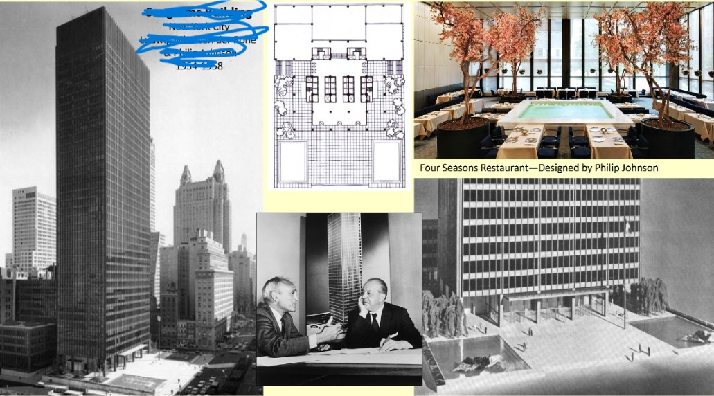 <p>Location: NYC, NY</p><p>Date: mid 1900s (1954)</p><p>Builder: Mies van der Rohe &amp; Philip Johnson</p>