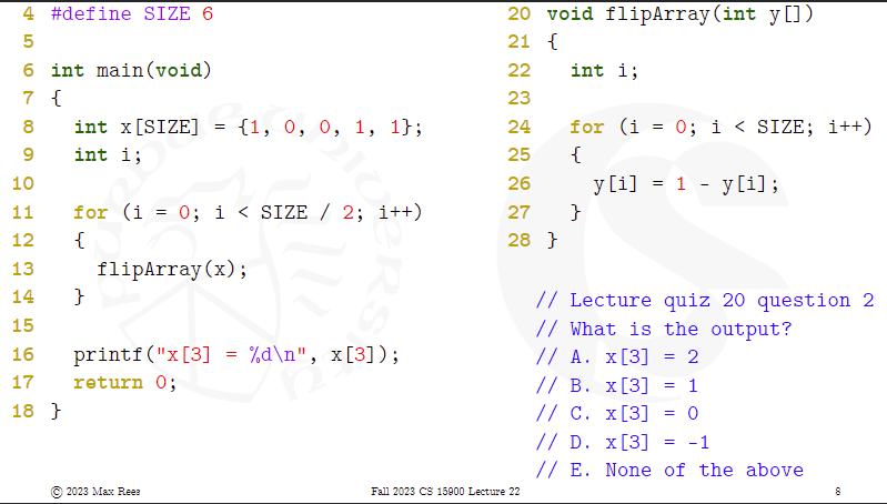<p>What is the output?</p><p>A) x[3] = 2</p><p>B) x[3] = 1</p><p>C) x[3] = 0</p><p>D) x[3] = -1</p><p>E) None of the above</p>