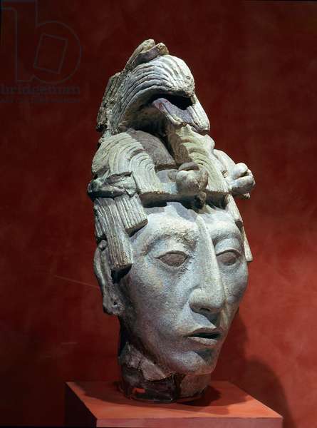 Portrait Head of Pakal the Great, 650-83, Palenque, Mexico, Maya culture, stucco