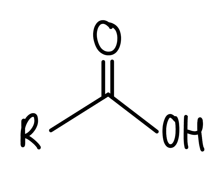 <p>a carbonyl (C double to O) with a hydroxyl (OH) group directly attached to the carbonyl's C, OH NOT alcohol </p>