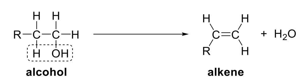 <p>Elimination of H2O in alcohol </p>