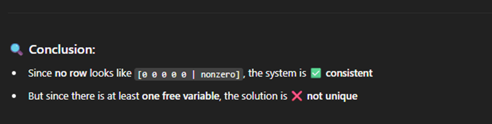 SYSTEM WITH ROW OF ALL 0 IS INFINTE SOLUTONS