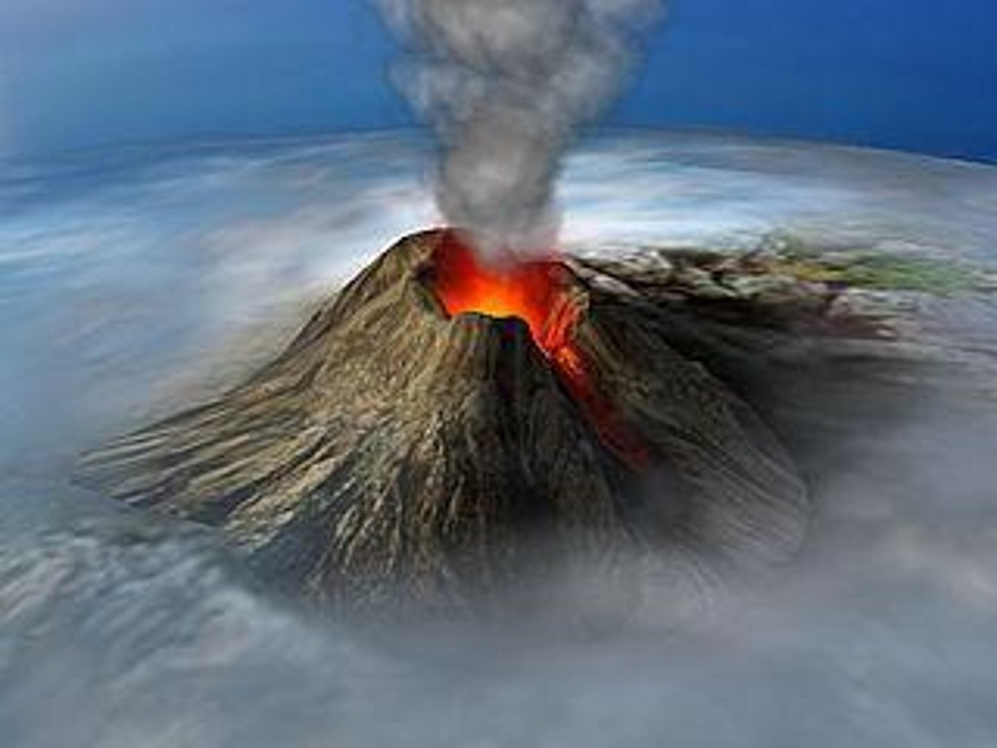 <p>an opening in the Earth's crust through which molten lava, ash, and gases are ejected.</p>