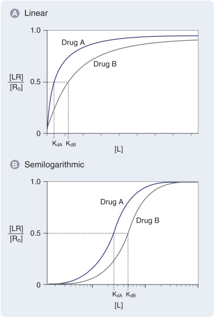 * lower Kd indicates a tighter ligand receptor binding or greater affinity