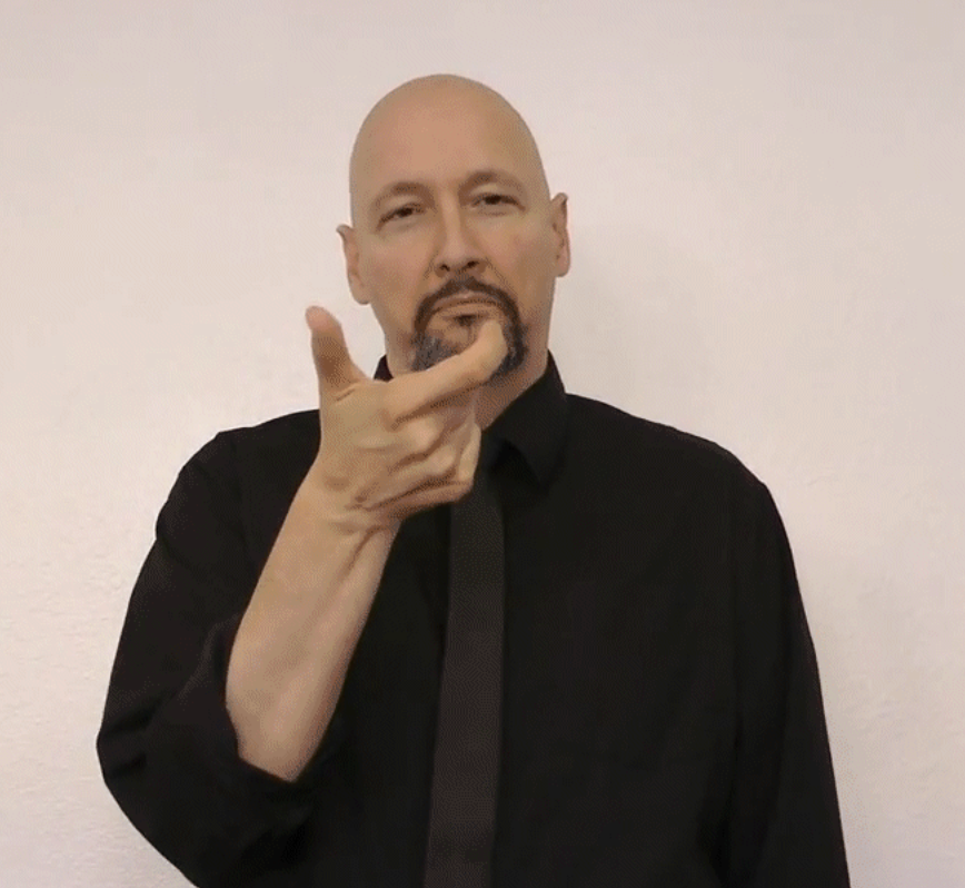 <p>Hand moves forward from around mouth</p>