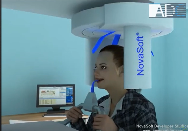 <p>patient is positioned in the unit - bite their teeth together on a bite-peg </p>